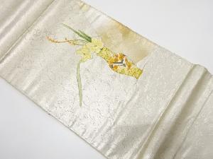 アンティーク　花瓶に花模様　刺繍　袋帯（材料）